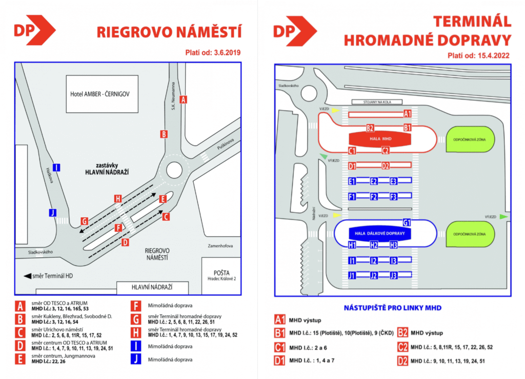 maps of Riegrovo square and the terminal of public transport